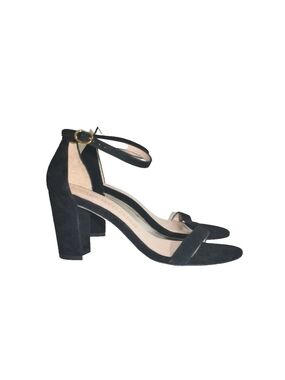 STUART WEITZMAN Nearly Nude Ankle Strap Sandal BLACK SUEDE NUDIST 9 (DB14)